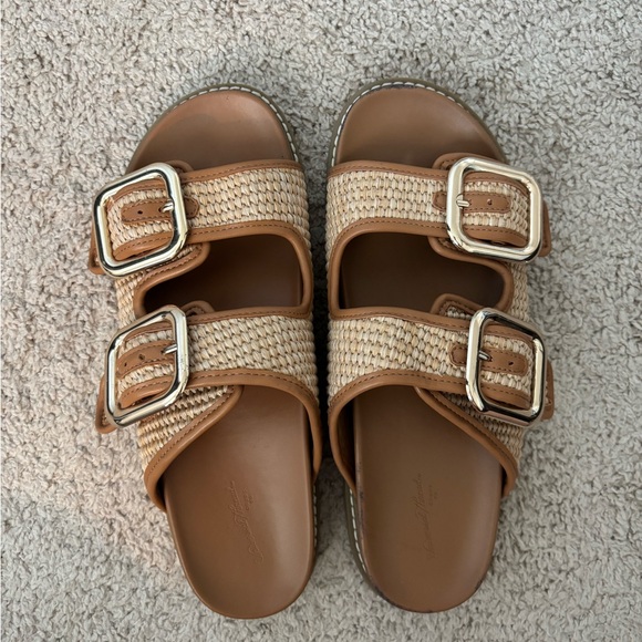 Universal Thread Shoes - Universal Thread Tan and Natural Woven Double-Buckle Slide Sandals